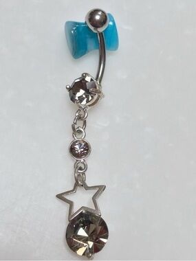 Charcoal gray gem star dangle belly button ring navel ring piercing 14 gauge new
